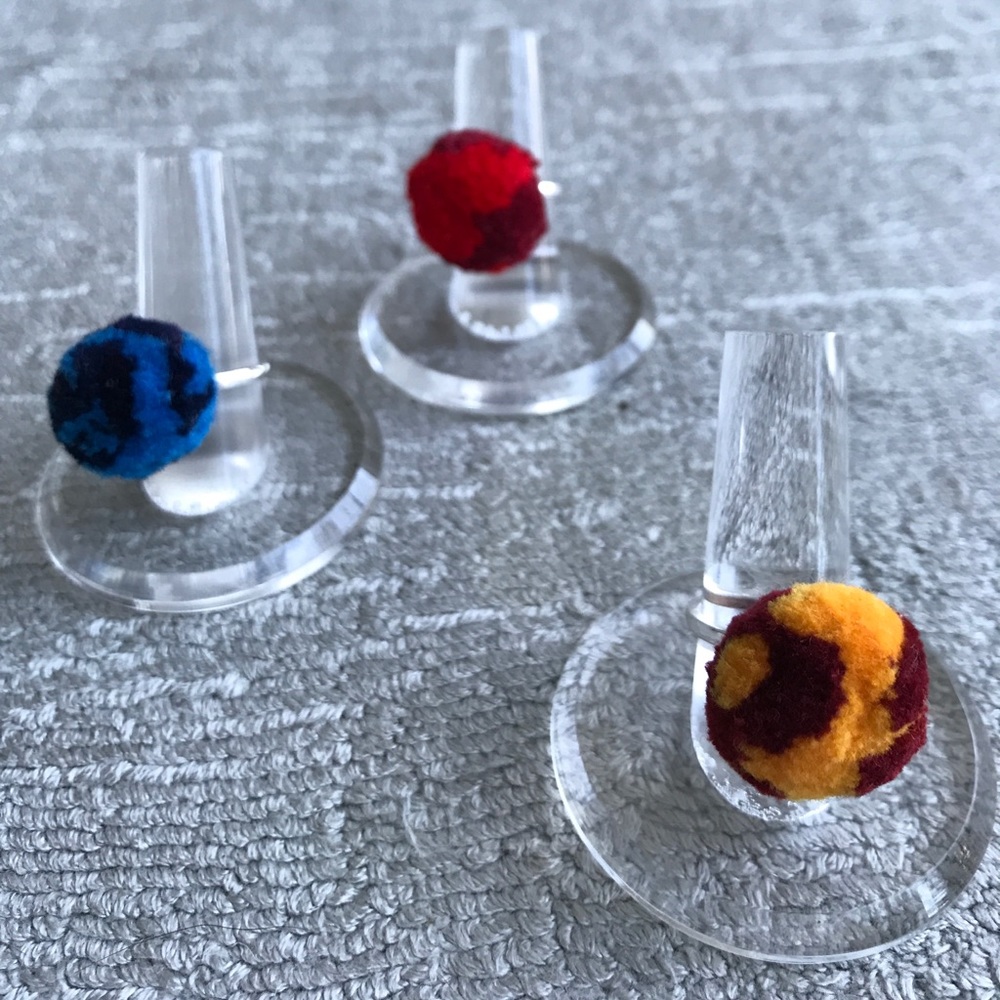 Handmade Costume Baldor Pom Pom Ring Trio Tie Dye Multi